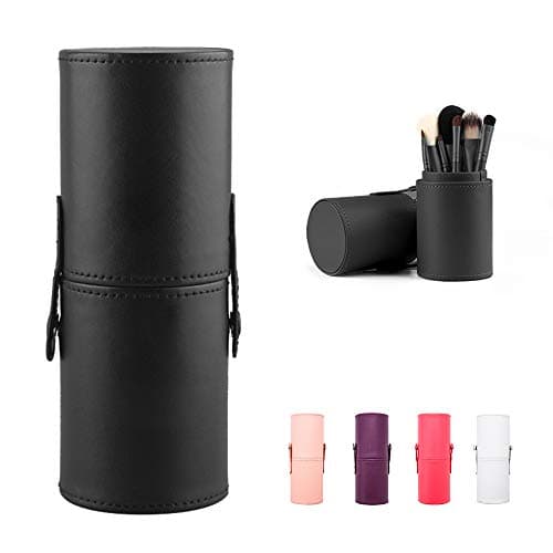Image of EKdirect Large Makeup Brush Holder Leather Travel Portable Brushes Storage Case (Black)