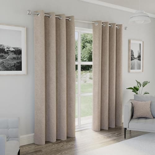 Image of Enhanced Living Austin Natural Blackout Curtains for Living Room - 90x72 inch (229x183 cm) - Textured Linen Look Eyelet Curtains for Bedroom - 2 x Curtain Panels