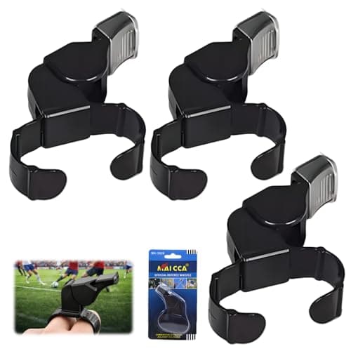 Image of FangLai 3PCS Black Handheld Whistle with Mouthpiece Cover, Netball Plastic Finger Grip Whistles,Sports Portable Emergency Reusable Referee Whistle, with Loud Crisp Sound, for Teachers and Lifeguard