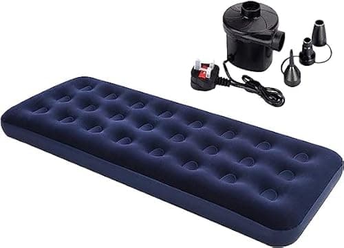 Image of Trendi Premium Flocked Single Air Bed with Mains Pump/Camping and Home Use/Inflatable Mattress/Lightweight/Waterproof/Puncture Resistant/Easy to Carry/Guest Bed