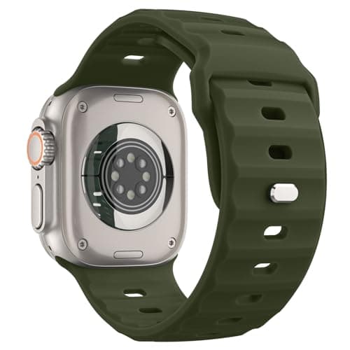 Image of MoKo Ocean Band Compatible with Apple Watch Ultra 3/2/1 49mm,S11/S10 46mm,9/8/7 45mm,SE3/SE2/SE/6/5/4 44mm,3/2/1 42mm,Silicone Replacement Strap Wrist Band for Men Women, Army Green