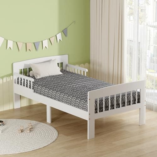 Image of AVC Designs Junior Wooden Bed Toddler Solid Pine Wood Modern Children Kids Junior Bed Frame White
