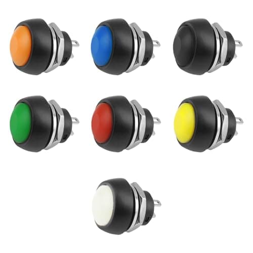 Image of 7 PCS Push Button Switch,12mm Waterproof Momentary Push Button Switch Momentary Power Switch with Pre-Soldered Wires AC 250v/1A 125V/3A Mini Round Button for Car Trumpet,PC,Home Doorbell