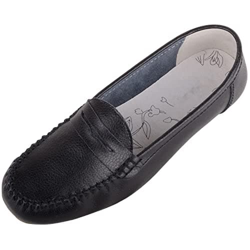 Image of ABSOLUTE FOOTWEAR Womens Action Leather Slip On Moccasin Summer Loafers - Black - UK 6 / EU 39