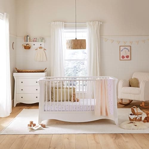 Image of CuddleCo Clara Nursery Furniture Set in White | Convertible Baby Cot Bed, Baby Changing Table with Drawers and Kids Wardrobe (2pc)
