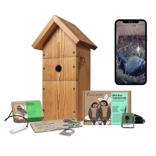 Image of Green Feathers WiFi Birdbox Camera, 1080p HD Smart Camera with Recording and Night Vision, Garden Wildlife Camera for Bird Watching, Wildlife Viewing on Phone - Complete Pack