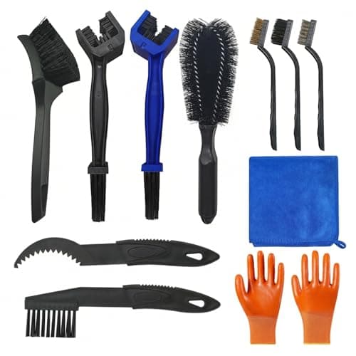 Image of 11 Pcs Bike Cleaning Kit, Professional Bicycle and Motorcycle Chain Cleaner Tool Cleaning Brushes Set, for Chain/Tire/Sprocket/Stubborn Dirt