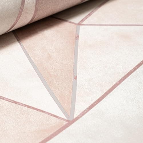 Image of SOPHIE LAURENCE Rose Gold Pink Wallpaper Metallic Geometric Smooth Finish Paste The Wall Feature