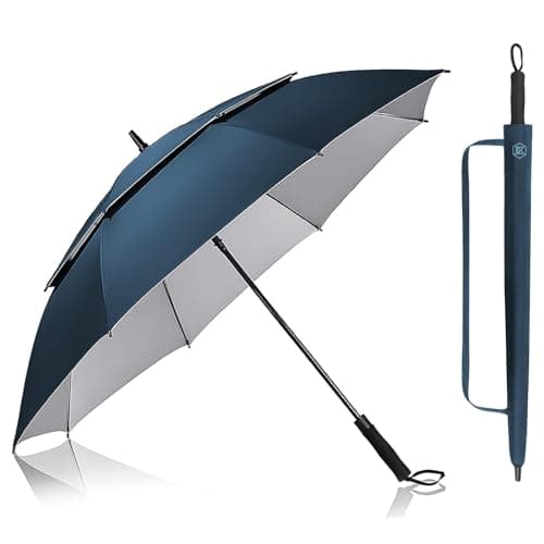 Image of Kalolary 62 Inch UPF 50+ UV Protection Golf Umbrella, Large Oversize Automatic Open Double Canopy Vented Windproof Stick Umbrella, Extra Large Umbrella for Adult and Family(Blue)