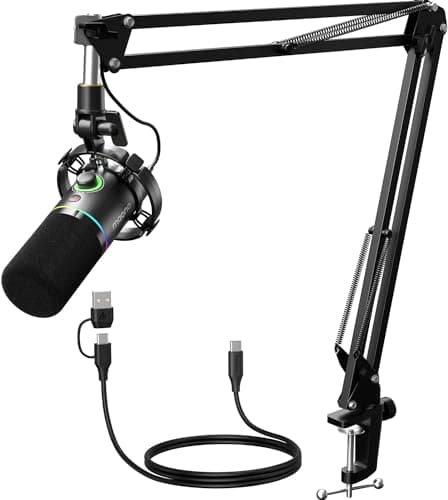 Image of MAONO XLR/USB Dynamic Microphone Set, RGB Podcast Microphone with Boom Arm, Software, Mute Button, Gain Control, for PC Gaming, Streaming, Recording, PS4/5 Mac Mixer, etc. PD200XS Black