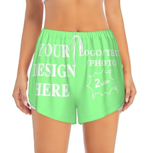 Image of Personalised Womens Shorts with Logo Text Photo, Custom Workout Athletic Shorts with Pocket and Elastic Waist Drawstring for Running Yoga Gym Sports