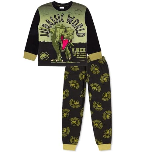Image of Jurassic World Boys Dinosaur Pyjamas Set Long Sleeve T-Rex Character PJs Kids Cotton Nightwear Ages 4-12 Years (7-8 Years) Black