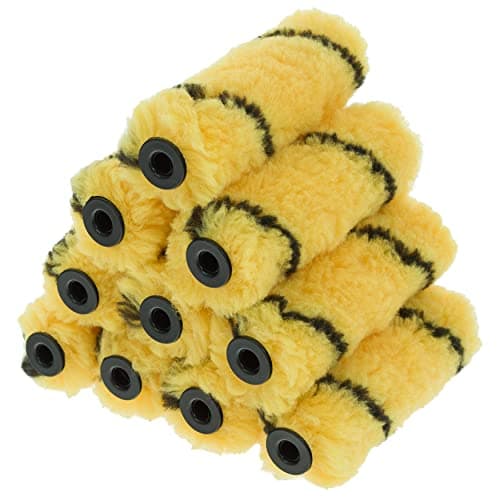 Image of Coral 41450 Max Coat Paint Mini-Roller Cover Walls Ceilings Medium Pile Woven Sleeve Fabric Emulsion Trade Tiger Stripe 4 inch 10 Piece Pack Set