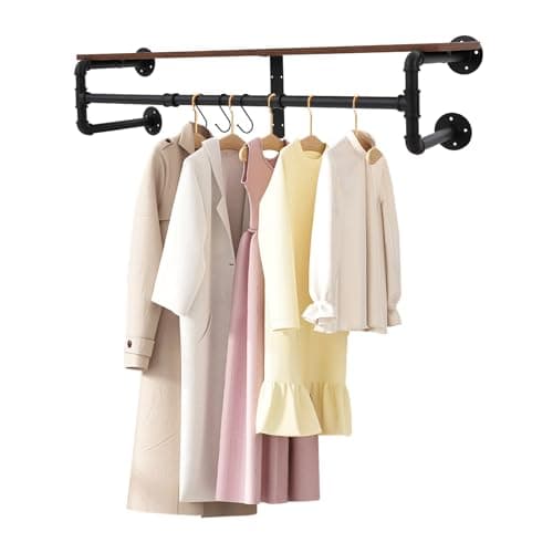 Image of Dokiiovo Coat Hooks with Shelf, Wall Mounted Industrial Pipe Style Shelf, Coat Hanger with 3 Adjustable Hooks, Coat Rack for Living Room, Bed Room, Entryway (Black)