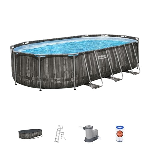 Image of Bestway 20ft Power Steel Above Ground Pool, with Pump and Ladder, Oval Wooden Print