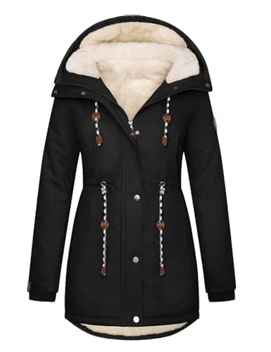 Image of TOMEEK Women Parka Winter Coat Warm Fleece Lined Jacket Thick Quilted Hooded Outerwear Windproof Cotton Padded Overcoat with Pockets,Black,Size S