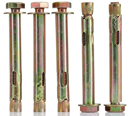 Image of YoiYee M10*100mm Sleeve Anchor Hex Bolts, Heavy Duty Expansion Through Bolts for Concrete, Brick & Masonry Fixings, Zinc Plated Steel, Ideal for Builders, DIYers & Professionals, 5 Pack