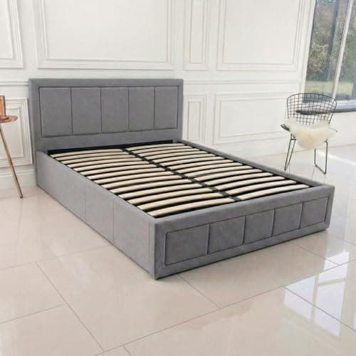 Image of SANA SLEEP Upholstered Bed | Ottoman Frame Grey Plush Fabric With Storage (4FT6 Double)