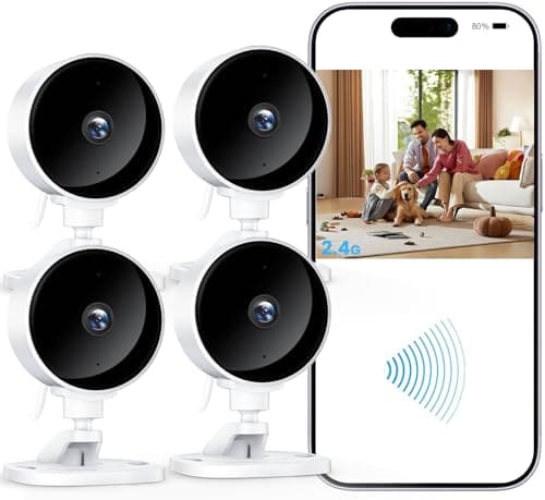 Image of WOLFANG 1080P Indoor Security Camera 4 Pack, Mini WiFi CCTV Camera for Home Security, Dog Camera with Night Vision, Motion Detection, Two Way Audio, 2.4G WiFi, SD & Cloud Storage, Alarm Alert