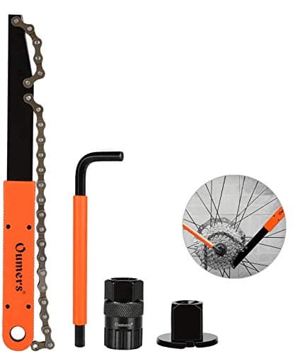Image of Oumers Bike Cassette Removal Tool with Chain Whip and Auxiliary Wrench Bicycle Sprocket Removal Tools, Bicycle Cassette Lock Ring Removal Freewheel Remover Wrench Sprocket Remover