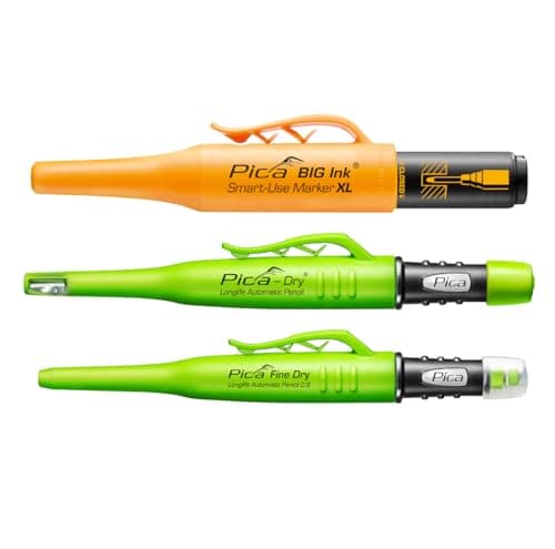 Image of Pica All-Round Set I Professional Marking Tool Bundle Consisting of Pica Dry 3030 Deep Hole Marker, Fine Dry 7070 Mechanical Pencil and Pica Big Ink Black I Ideal Companion for Craftsmen and DIY