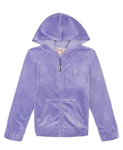Image of Juicy Couture Girls' Plush Velour Pant, Jacaranda Hoodie/Studs, 7