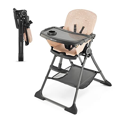 Image of Kinderkraft FOLDEE Highchair, Baby Chair, Ergonomic, Comfortable, Reclining, Foldable, Ajustable Footrest, Detachable Double Tray, for Toddler, from 6 Month to 3 Years, Pink