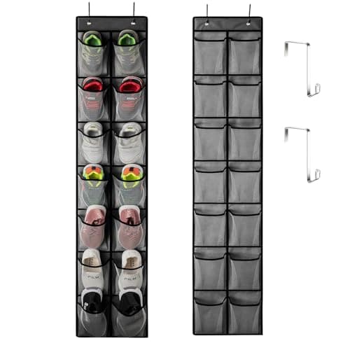 Image of FOEEORT Over Door Shoe Storage,Hanging Shoe Rack Storage With 14 Large Mesh Pockets, Black Over Door Shoes Storage, Space Saving Shoe Holder