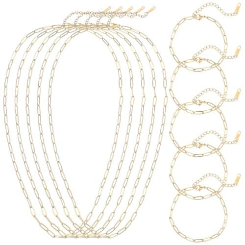 Image of 10Pcs Gold Paperclip Necklace 18Inch 18K Gold Plated Chains for Jewelry Making 5Pcs Charm Necklace Chain 5Pcs Charm Bracelet Chain Stainless Steel Necklace Chains DIY Charm Necklace Bracelet for Women