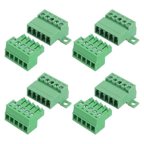 Image of sourcing map 4 Set 5 Pin Screw Terminal Block Connector,3.5mm/0.14 Inch Pitch Male & Female PCB Mount Screw Terminal 300V 8A Green Terminal Block Connector for Home Electronic Project