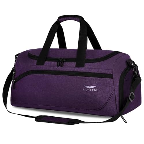 Image of FIORETTO 35L Mens Sports Gym Bag with Wet Pocket & Shoe Compartment,Travel Duffle Bag Overnight Bag with Padded Shoulder Strap, Water-Resistant Sports Holdall for Swimming, Basketball Dark Purple