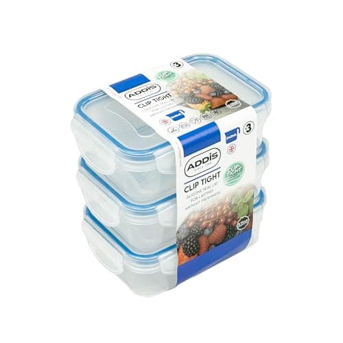 Image of Addis Clip Tight Food Storage Containers 240 ml Rectangle Pack Of 3 Airtight Containers Bpa Free Easy Locking Lid Clips, Clear Transparent