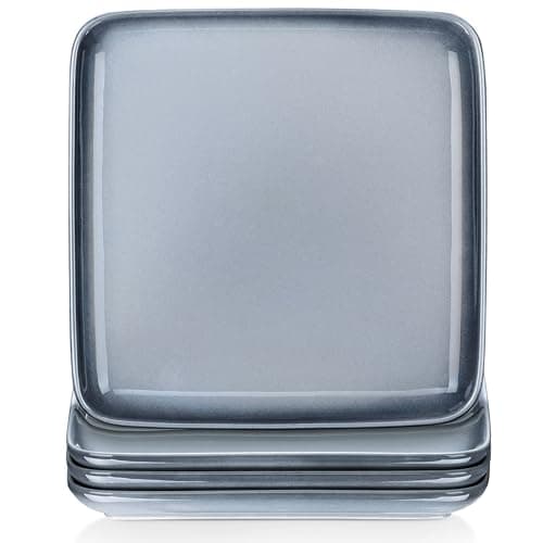 Image of LOVECASA 4 Piece Stoneware Dinner Plate Square Shape 25.5 cm Dishwasher Safe Gradient Grey