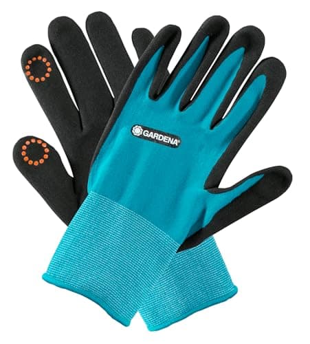 Image of Gardena Planting and Soil Glove 8/M: Gloves for gardening and soil work, nitrile coating provides moisture protection, Mobile Touch for smartphone use (11511-20)