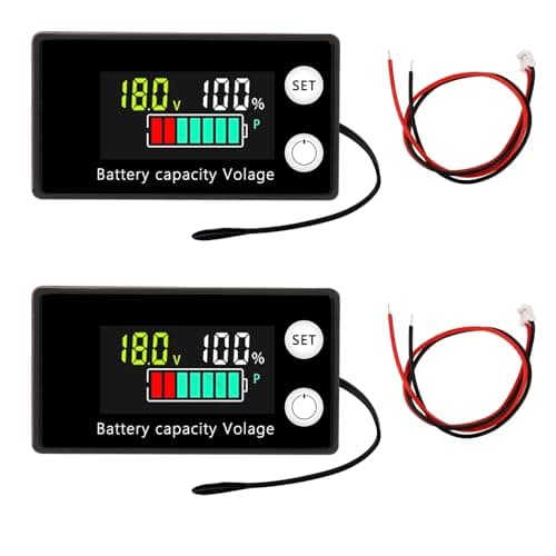 Image of diymore 2PCS Battery Meter 12V 24V 36V 48V 60V 72V 84V, Battery Indicator DC 8-100V Battery Capacity Monitor with Alarm Temperature for Cars Boats RV