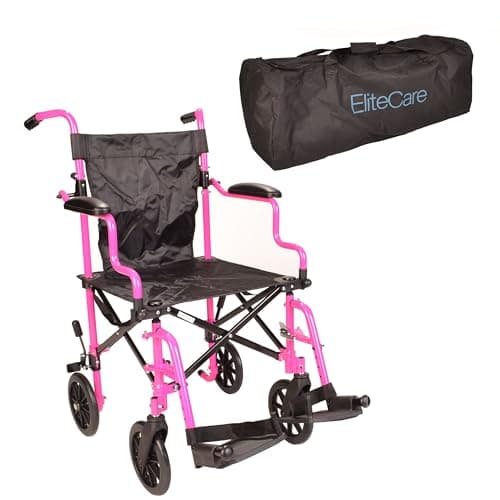 Image of Pink Ultra Lightweight Folding Travel Compact Aluminium Wheelchair in a Bag