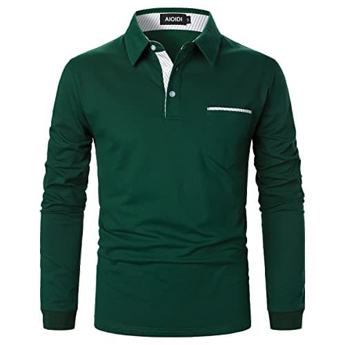 Image of AIOIDI Polo Shirts for Men Adults Long Sleeves Casual Golf Shirt with Real Pocket,Green,XL