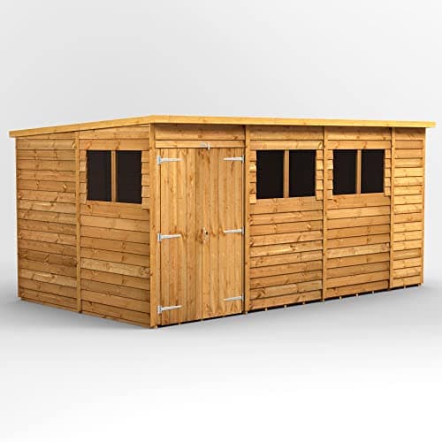 Image of Powersheds High Grade Premium Pent Overlap Wooden Shed with Double Door, Door & Window Flexibility, made from Extra Thick Timber & Toughened Glass