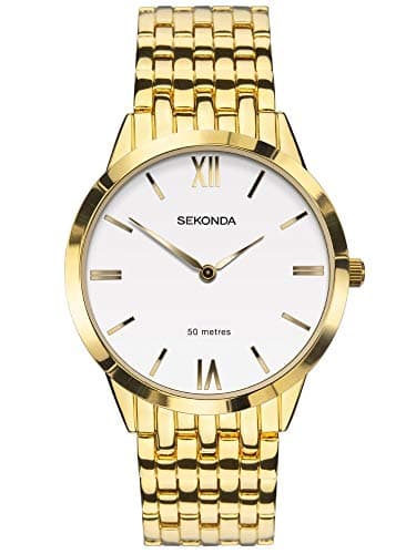 Image of Sekonda Mens Gold Plated White Dial Analogue Wrist Watch 1610