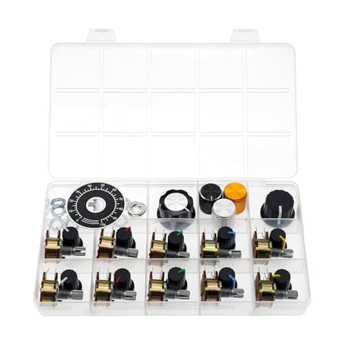 Image of (Pack of 10) WH148 Horizontal Dual Gang 6 Pins Potentiometer B10K 10K Ohm Variable Resistors 15mm knurled Shaft Aluminum Alloy Knob Caps