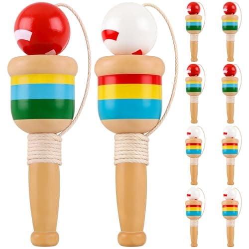 Image of MFUOE 10 Pieces Wooden Catch Ball Game Catchers Skill Cup Hand-Eye Coordination Traditional Game Develops Fine Motor Skills Interactive Competition Game Toy for Park Picnic Playground