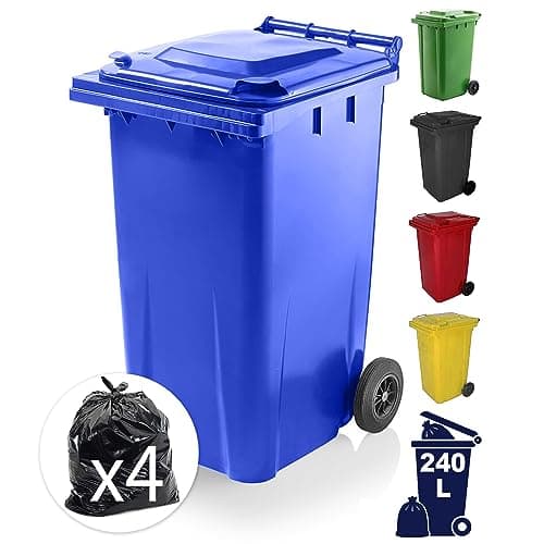 Image of EXPRESS WHEELIE BINS - Outdoor Wheelie Bin for Recycle Trash and Rubbish 80L, 240L to 360 Litre Council Sizes & Colour Options Black/Grey, Blue & Green with Rubber Wheels (240 Litre, Blue)