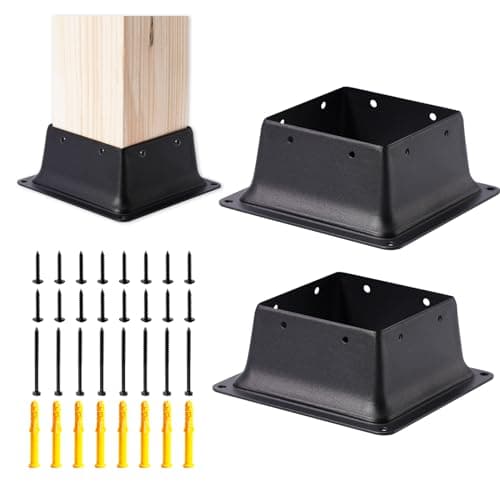 Image of Vigtayue 4x4 Post Base Anchor Kit, 2-piece, Black powder-coated, Fits 4"x4" standard wood post, Supports deck, porch handrail & railing