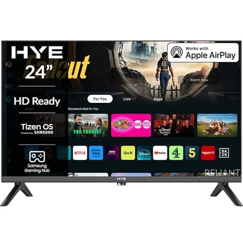 Image of HYE TV - 12V Smart TV, 24" Screen Size, HD Ready Resolution, Apple AirPlay, Samsung Tizen OS & Gaming Hub, Versatile Connectivity, Black, Perfect For Campervans, Caravans, Motorhomes & Boats