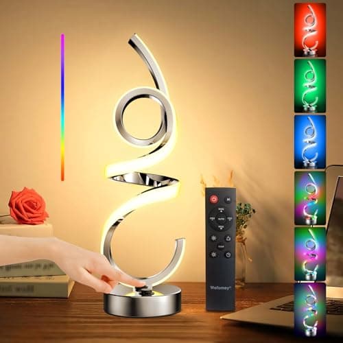 Image of Wefomey Modern RGBWIC Spiral Table Lamp Color Changing Night Light Rechargeable LED Nightstand Lamps Dimmable Bedroom Lamp with Remote Control for Home Decor Living Room Bedroom Office