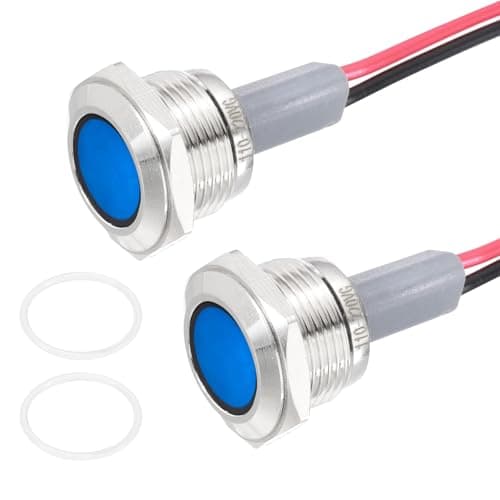 Image of PATIKIL 2Pcs 16mm(5/8") Indicator Light,12V-24V AC/DC 20mA LED Metal Signal Lamp Waterproof IP67 Flat Head Signal Lights with 205mm(8") Cable for Boat Car,Blue