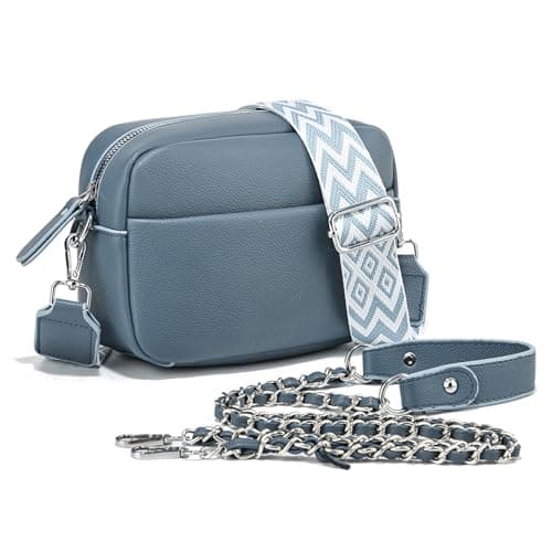 Image of Cckuu Crossbody Bag for Women, Small Women's Leather Cross-body Bags Crossbody Camera Bag Handbag Shoulder Bag Purse&2 Shoulder Straps (Blue)