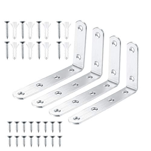 Image of 4 Pcs Shelf Brackets, L Shaped Metal Brackets, Right Angle Corner Brace Bracket, Wall Support Brackets, Joint Bracket Fastener with Screw and Anchors for Shelves, Wood, Furniture, Cabinet, Tables