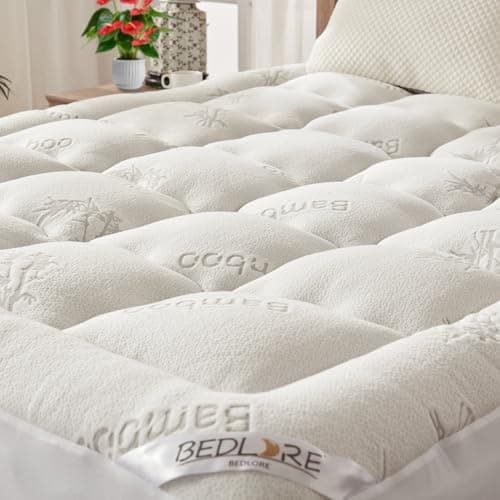 Image of BEDLORE Mattress Topper Super King Size, Soft Quilted Pad for Back Pain Relief, Thick Mattress Topper with Deep Elasticated Pocket (White)