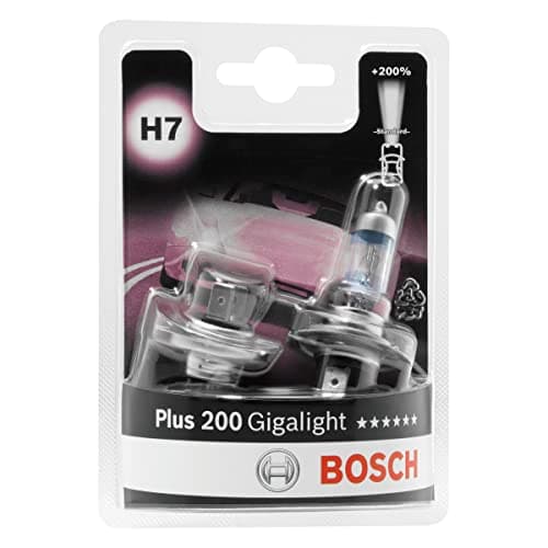 Image of Bosch H7 (499) Plus 200 Gigalight Halogen Headlight Bulbs, 12 V 55 W, 200% more Light - Socket Type PX26d - Pack of 2 Replacement Car Light Bulbs